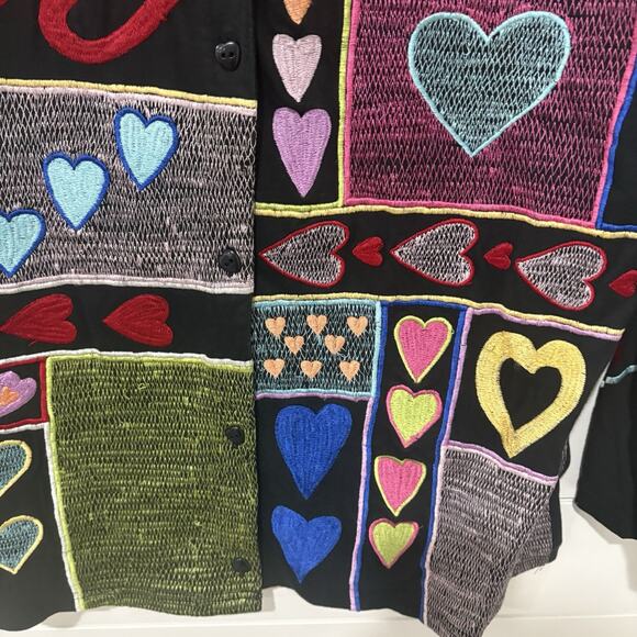 Michael Simon Heart Cardigan Black Colorful Rainbow Art to Wear Valentine- Large - Picture 3 of 10